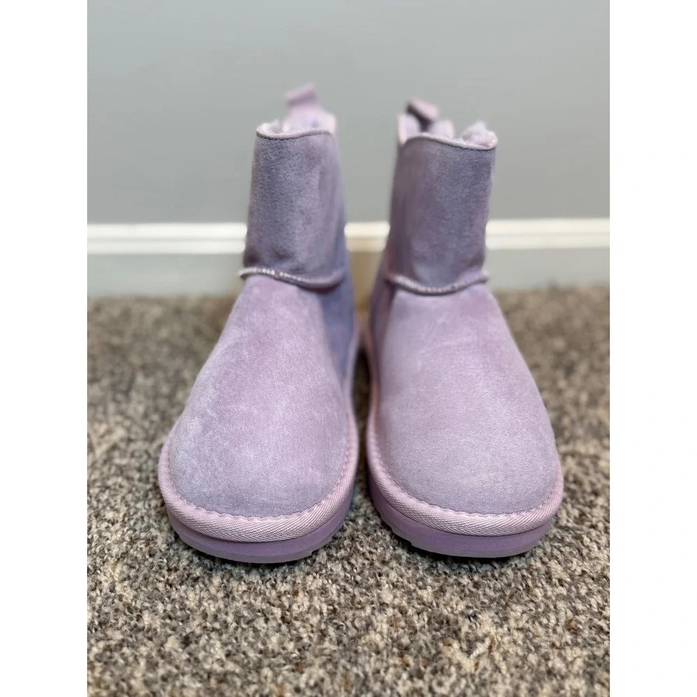 NWT Lands End Girls 3 Suede Shearling Slip On Boots Cozy Winter Purple Lilac